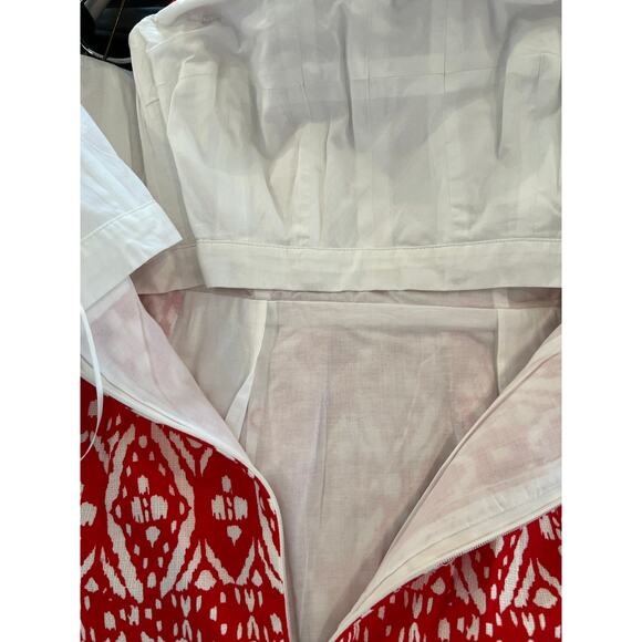 J Crew Strapless Cotton Summer Dress Red White Ikat Print 2 - Picture 5 of 7